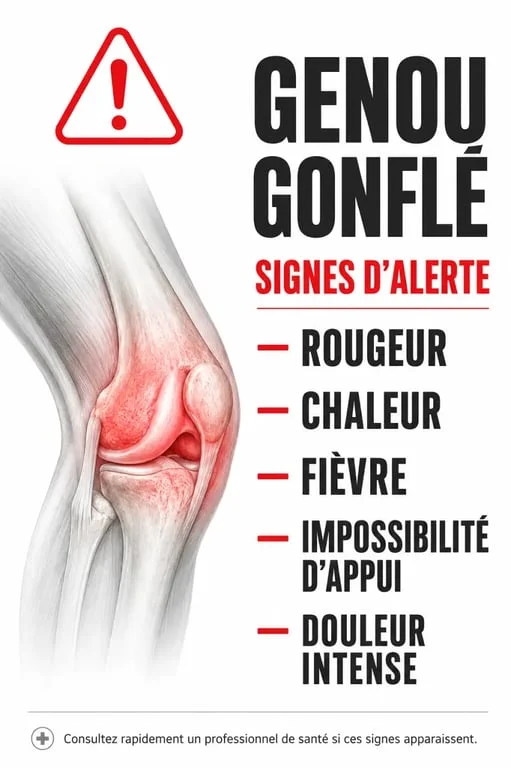 Épanchement de synovie du genou : causes et traitement, signes d’alerte d’un genou rouge, chaud et douloureux