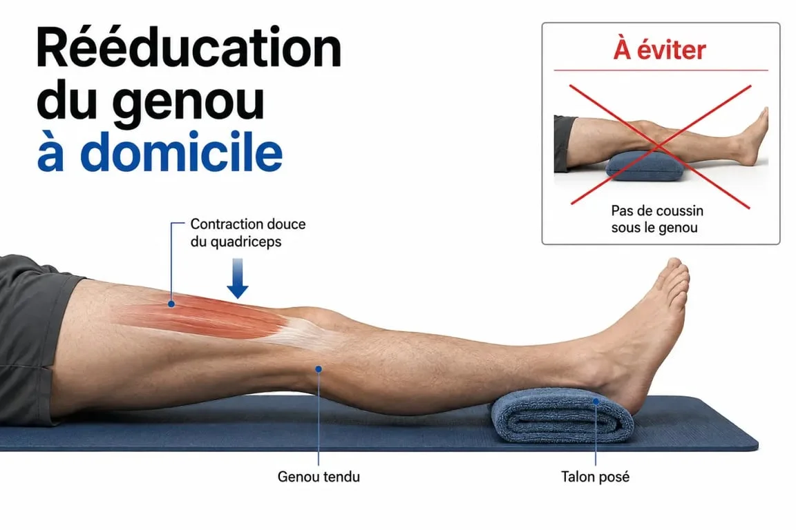 Rééducation du flessum du genou avec posture d’extension et position à éviter