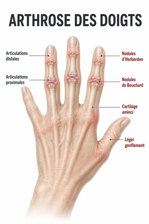 Schéma de l’arthrose des doigts : signes et prise en charge des articulations touchées